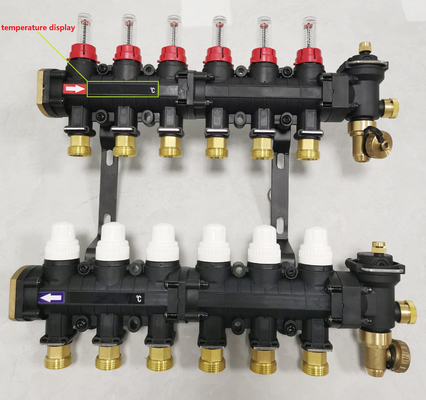 เครื่องวัดความร้อนใต้พื้นพลาสติก Ufh Heating Manifold 2-12 สาขา
